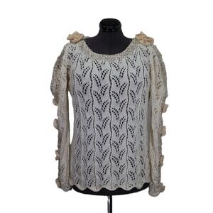 Vivienne Poy Knit Sweater Women's Small Cream Floral Embellished‎ Pullover